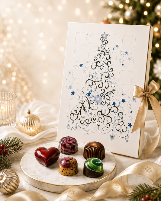 Julekalender med 24 håndlavede chokolader – voksen