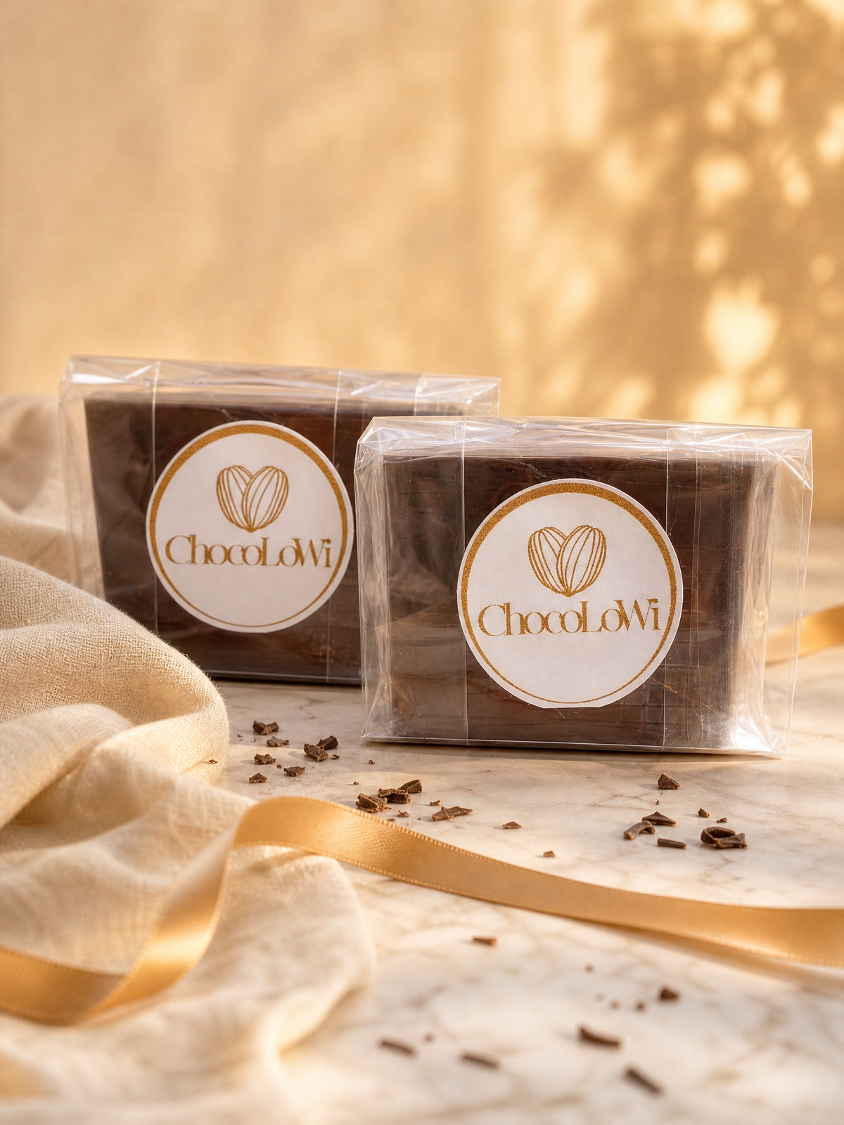 Pålægschokolade i pakker med ChocoLoWi-mærkat